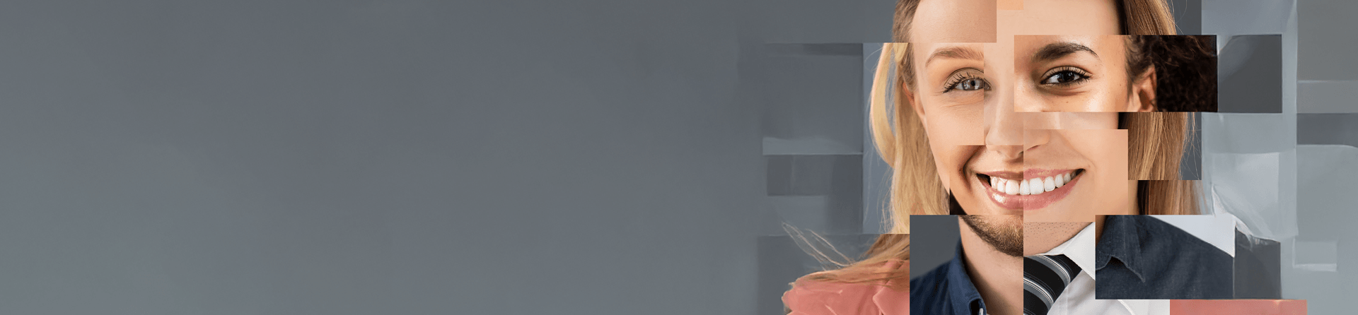 Nahaufnahme im Collagenstil, die Teile der Gesichter von zwei Frauen mit unterschiedlicher Haut- und Haarfarbe zeigt.